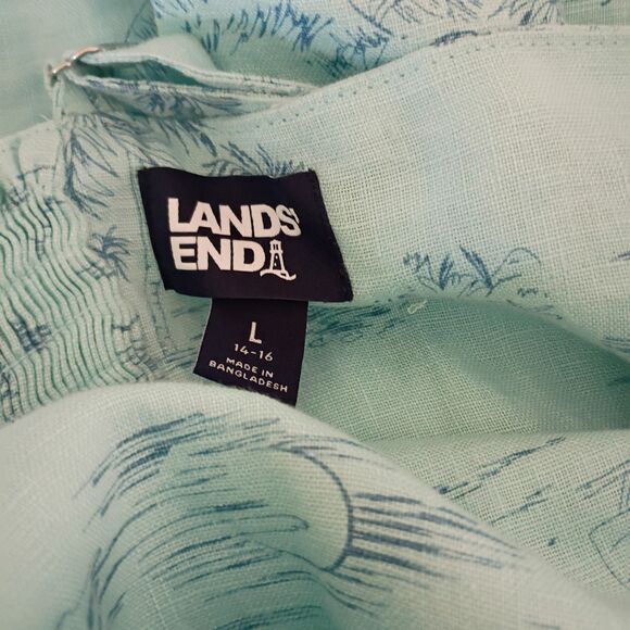 Lands' End Blue High Neck Halter Linen Midi Dress Sailboat Beach print L - Picture 10 of 10